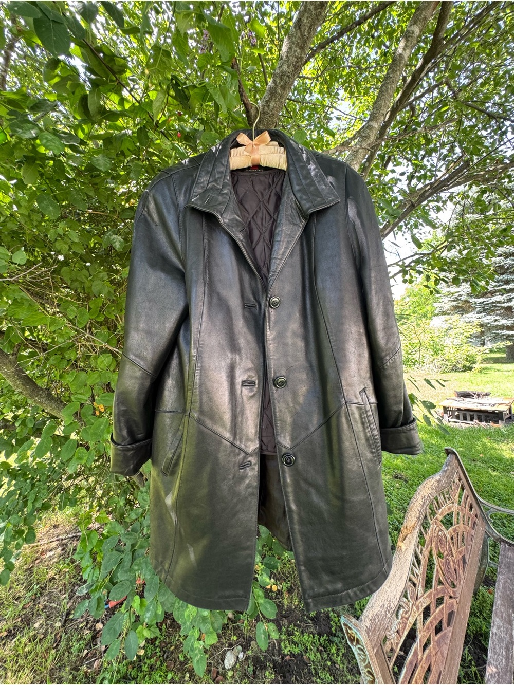 Gallery Black Leather Trench Coat